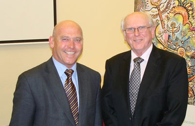 The Honourable Paul Caica MP, SA Minister for Employment Training and Further Education (left) with PBA FM's Tony Ryan